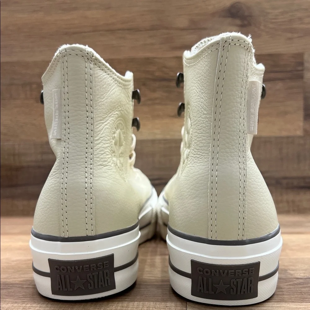 Converse Women's Beige Leather platform Sneakers